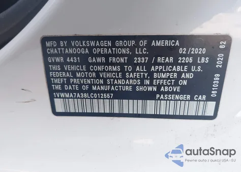 2020 Volkswagen Passat 2.0T R-Line from USA, damaged, VIN 1VWMA7A38LC012557